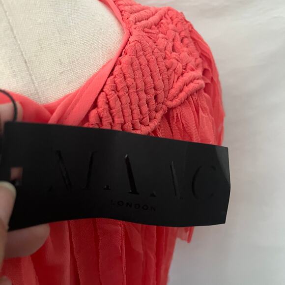 MAAC London Sheer Fringe Womens Top Sz L Y2K Festival Boho Coral Macrame Western - Picture 12 of 14